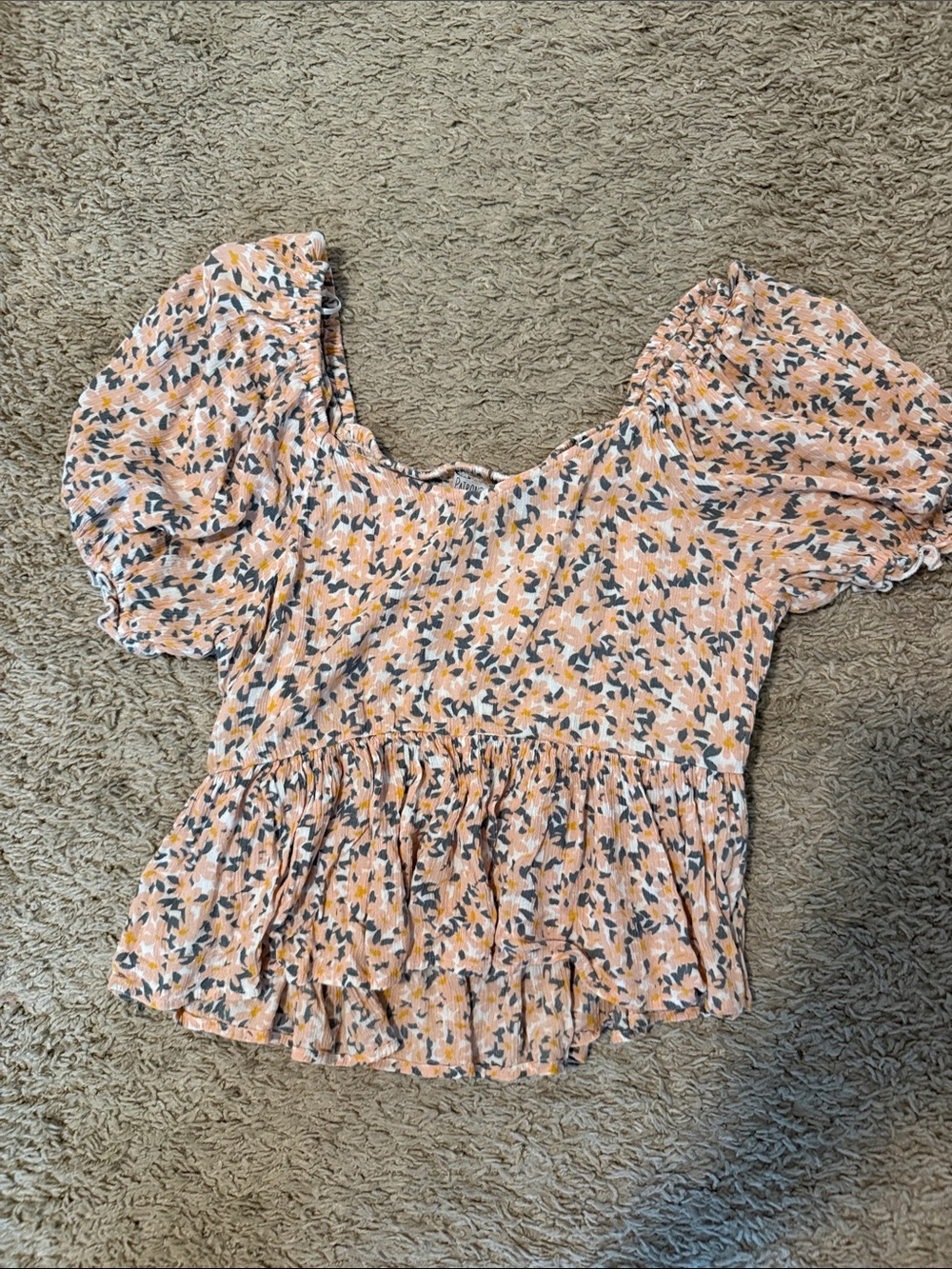 Patrons of Peace Peach Floral Puff Sleeve Blouse